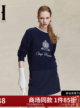 SEASONHIGH女装25冬新款NFL联名红色圆领字母刺绣针织衫毛衣上衣