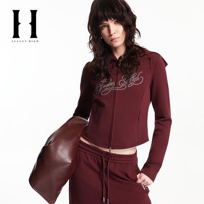 SEASON HIGH女装红色卫衣春季精致刺绣双拉链连帽卫衣S26133002