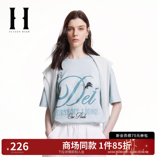 SEASON HIGH时尚潮流宽松版型胸前字母图案背后胶印T恤短袖女装