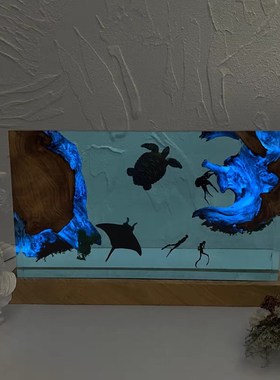 海洋大海龟翻车鱼魔鬼鱼潜水员章鱼摆件家L居饰品小夜灯氛围灯礼