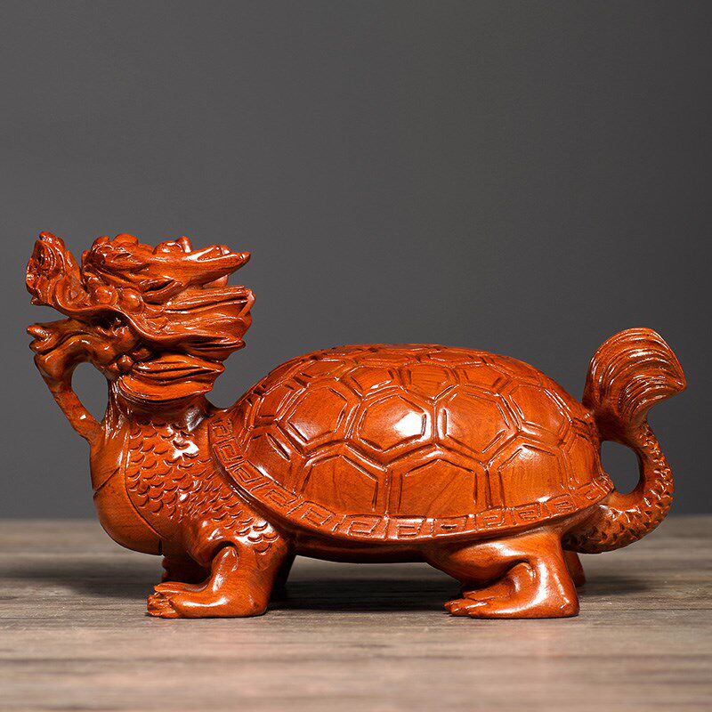 花梨木雕刻龙龟摆件客厅家居办公室玄关装P饰龙头龟装饰工艺品