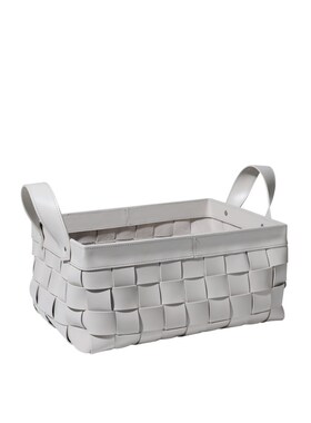 现代极简卡其色h编织皮革脏衣收纳篓样板间卧室客厅网格置物篮摆