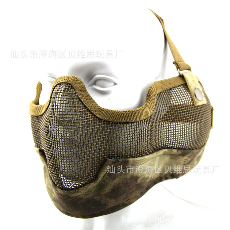 厂家直销V2 CS钢丝铁网半脸护耳透气防护面罩/面具护脸 迷彩