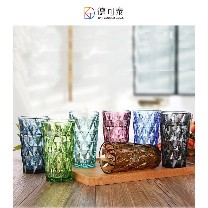 厂家直销石凉水果汁杯 彩色玻璃套装 酸奶早餐杯高口美式一手货源