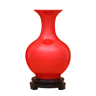 高档景德镇陶瓷器纯红色花瓶摆件客厅插花电视柜玄关办公室工艺装