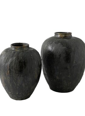 复古新中式侘寂风手工p陶瓷罐子大花瓶摆件售楼部展厅酒店花器装