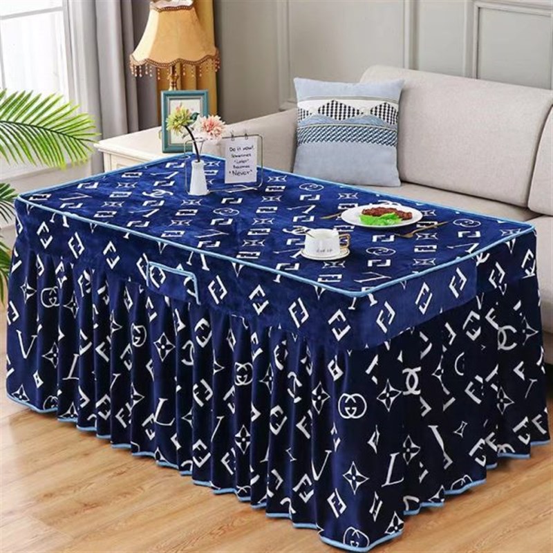 冬季新款长方形法兰绒裙摆电炉罩双面绒K烤火桌子罩暖桌罩茶几罩