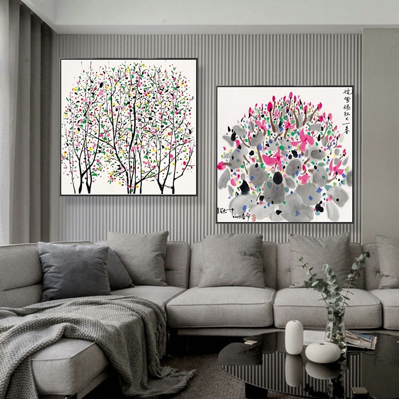 吴冠中 a新中式泼墨装饰画风景水墨客厅餐厅涂鸦水彩挂画玄关定做,家居饰品,现代装饰画,淘宝优惠券,粉丝福利购,淘宝优惠卷