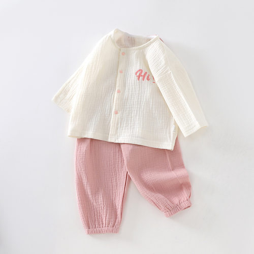 婴儿夏季长袖纱布家居服套装