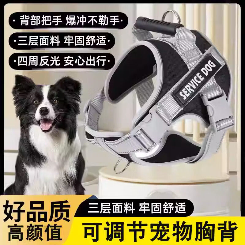 贝初众狗绳牵引绳中大型犬遛狗胸背带背心式狗链子幼犬金毛栓狗绳