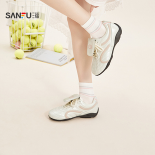 三福女运动鞋春季酷感泽西充棉车线甜酷复古慢跑鞋女鞋853518