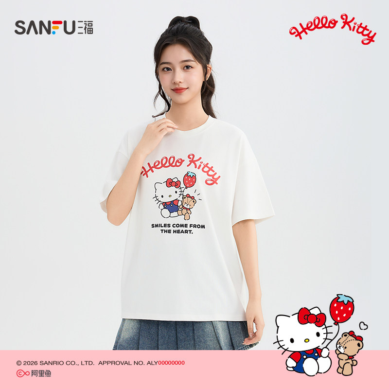 【三丽鸥联名】三福短T恤2026夏季HelloKitty印花上衣女装525566