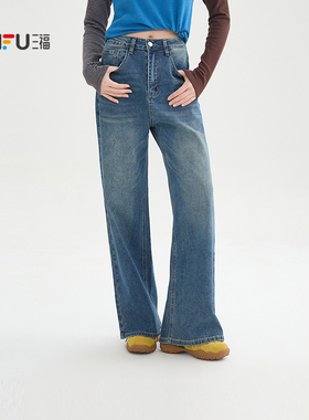 三福牛仔裤2026春季休闲时尚复古潮流直筒长裤裤子女装515831
