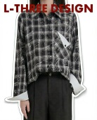 复古格子衬衫 撞色版 涂鸦格子 THREE