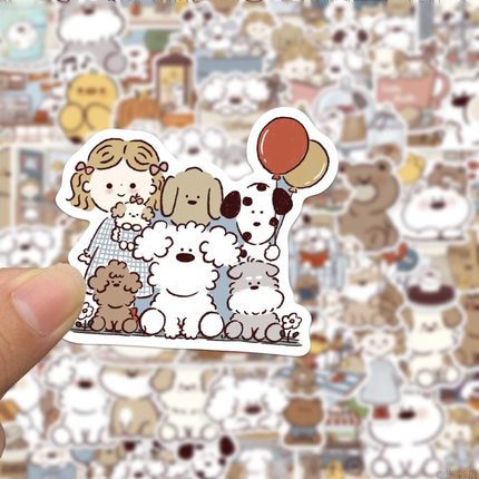 50张miiiiichan女孩小狗贴纸卡通可爱少女心手绘手机壳笔记本电脑行李箱桌面书本收纳盒手账素材装饰防水贴画