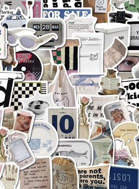 258张ins风韩系少女慵懒风黑白灰色系diy手账防水贴纸小众高级感高颜值可爱创意手机壳笔记本电脑装饰贴纸