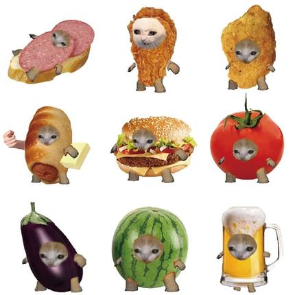 69张食物猫猫头表情包贴纸网红沙雕万物皆可猫猫头创意趣味手机壳笔记本电脑ipad收纳盒装饰防水贴纸