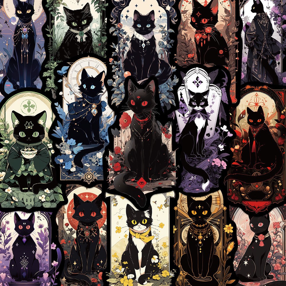 50张喵之秘境黑猫神秘贴纸