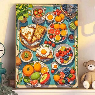 DIY方钻满f钻钻石画钻石绣粘贴钻砖石画面包荷包蛋水果下午茶二