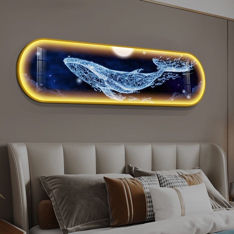 主题壁画装饰画现代简约主卧房间背景墙挂画鲸Q鱼床头带灯卧室网,家居饰品,现代装饰画,淘宝优惠券,粉丝福利购,淘宝优惠卷