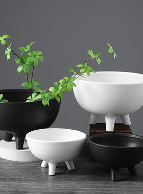 简约摆诧寂足ZM465000风三碗陶瓷高脚果北欧Q软装售楼样板间饰品