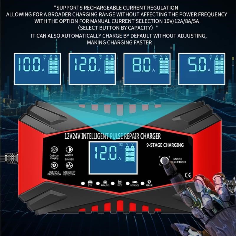九段式12V12A24V6A汽车电瓶充电器通用智P能脉冲修复电池充电器