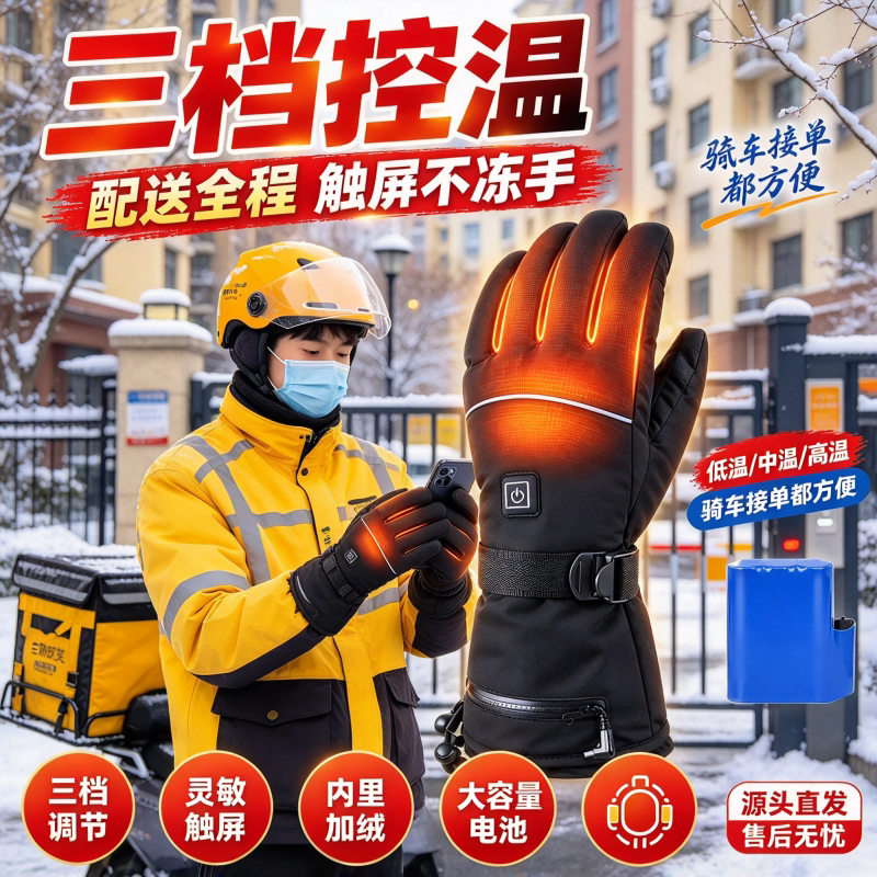 冬季摩托车电加热手套男充电双面自动电发热户外骑电动车保暖手套