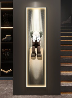 kaws卡通玄关装饰画竖版窄长条ledH灯画现代轻奢入户走廊过道网红