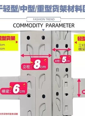 货架180*45*160cm轻型主架五层12H0kg/层白色仓储仓库置物架自