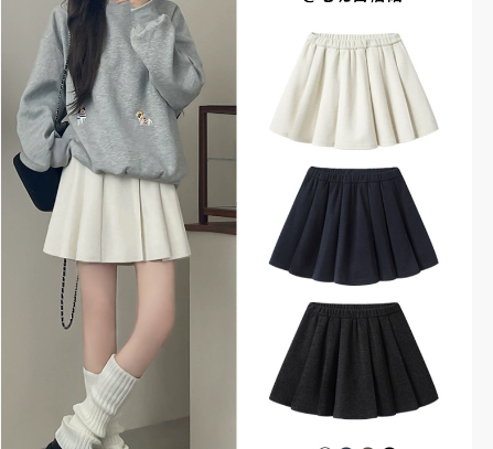 【小四专享】毛呢半身裙~松紧腰高腰百褶裙