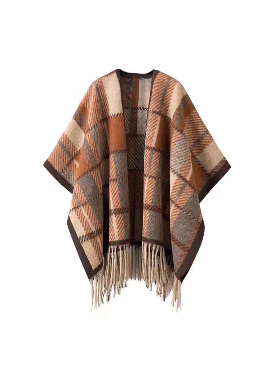 【甜甜专享】格子披肩~氛围感加厚斗保暖篷披肩
