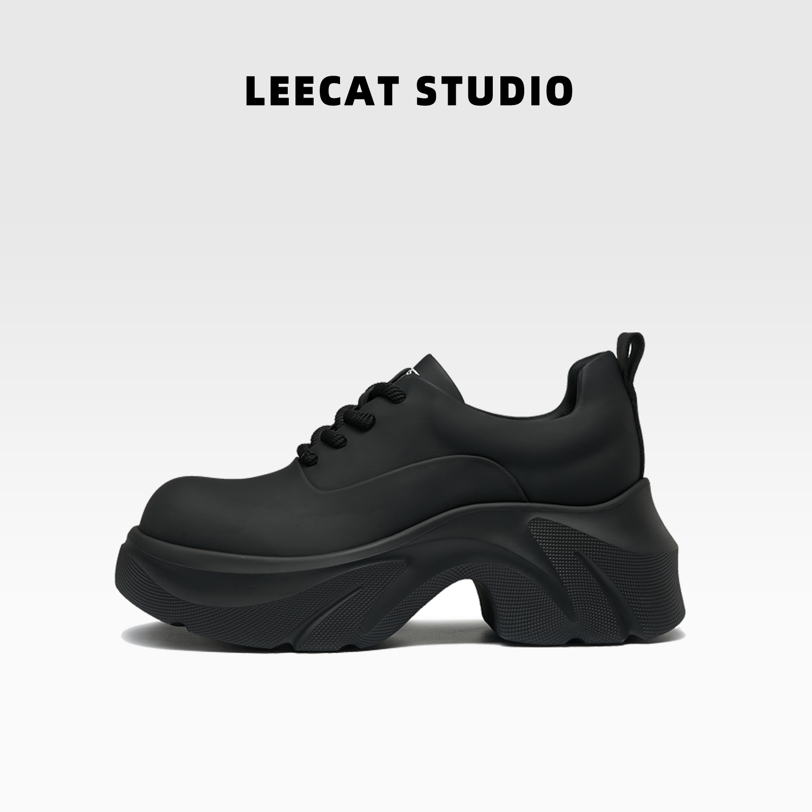 LeeCatStudio | 7cm增高厚底乐福鞋女2024新款秋冬黑色小皮鞋女鞋