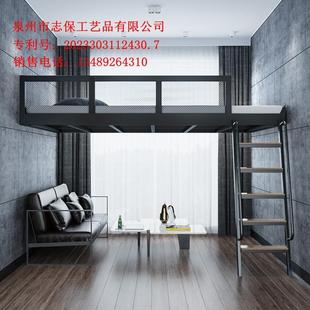 现代简约加厚铁艺高架床上床下桌公寓上层床复式阁楼二楼床小户型
