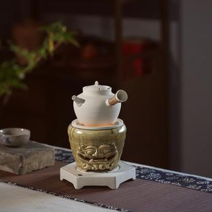 客厅茶室煮茶炭炉烧水壶泡茶器绿釉兽面炉电陶复古仿炭火炉电热丝