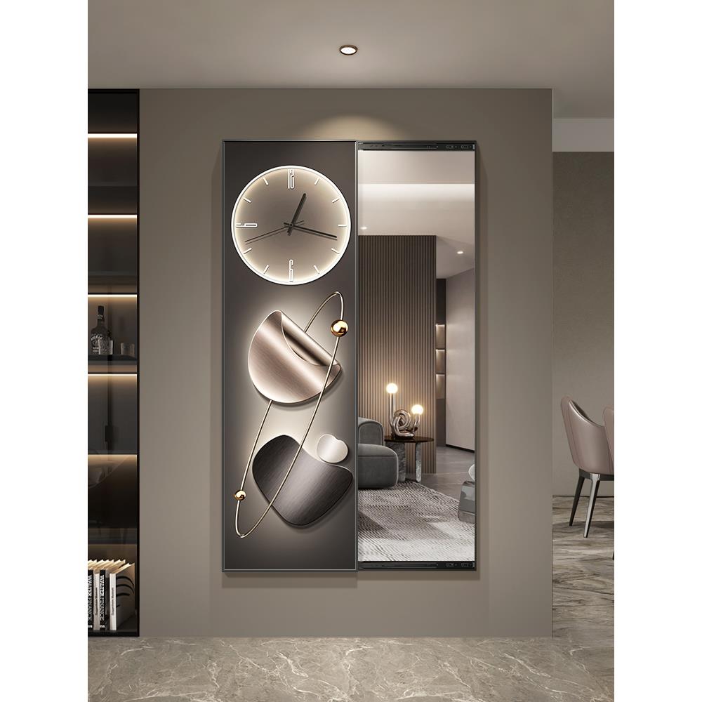 轻奢隐形穿衣镜壁画带钟表现代简约隐藏式全身镜子装饰画玄关挂墙