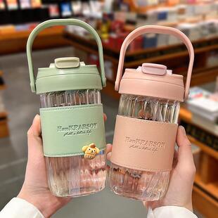 简约双饮水杯女新款带吸管耐热玻璃杯夏天高颜值可携式学生喝水杯