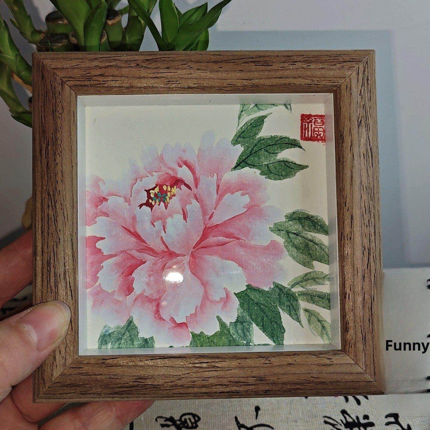 手绘国画牡丹花桌写意客厅入口桌装饰摆件富贵吉祥相框,家居饰品,桌面摆台画,淘宝优惠券,粉丝福利购,淘宝优惠卷