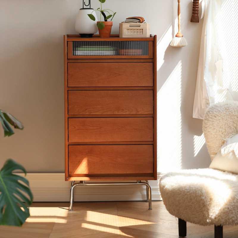 北欧实木覆古五斗柜 家用卧室收纳抽屉柜客厅电视柜旁中古边柜
