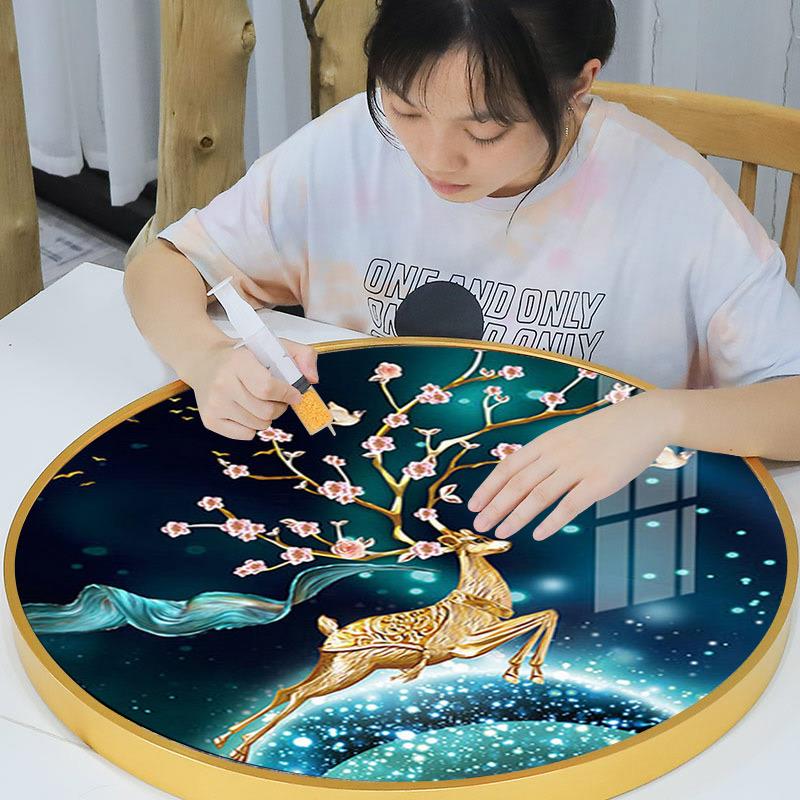 2024年新款5D钻石画满钻圆形梅花鹿客厅水晶手工点贴钻2023十字绣
