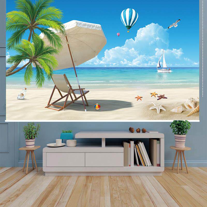 海景风景山水升降窗帘挂画卧室办公室全遮光布遮阳防水手拉式卷帘