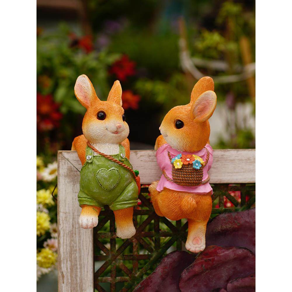 卡通兔子花盆挂件鱼缸边悬挂摆件花园庭院阳台攀爬花缸造景装饰品,家居饰品,装饰摆件,淘宝优惠券,粉丝福利购,淘宝优惠卷