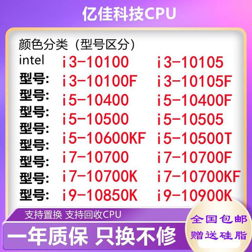 i3 10100f i5 10400f 10500t 11400 10900 i7 10700 kf 11700 CPU-封面