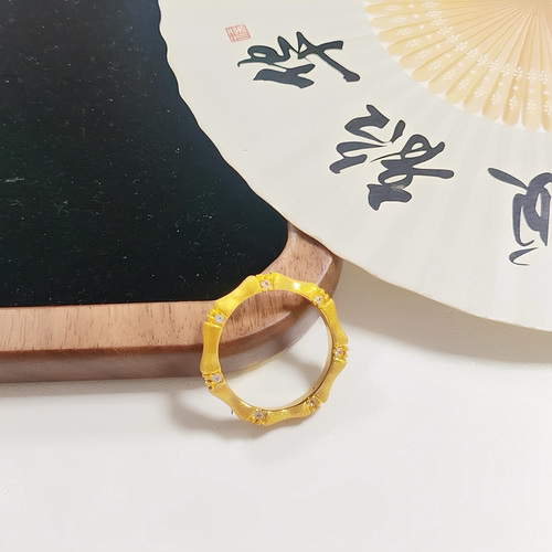 金包银工艺专柜同款定制气质时尚百搭拉丝竹节戒指女朋友节日礼物