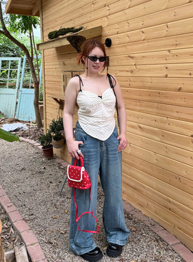 QDD STUDIO/微胖大码设计感简约休闲直筒阔腿显瘦拖地春夏牛仔裤