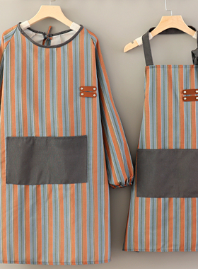 新款透气耐磨长袖帆布做饭围裙罩衣工作上班简约男女加肥围腰定制