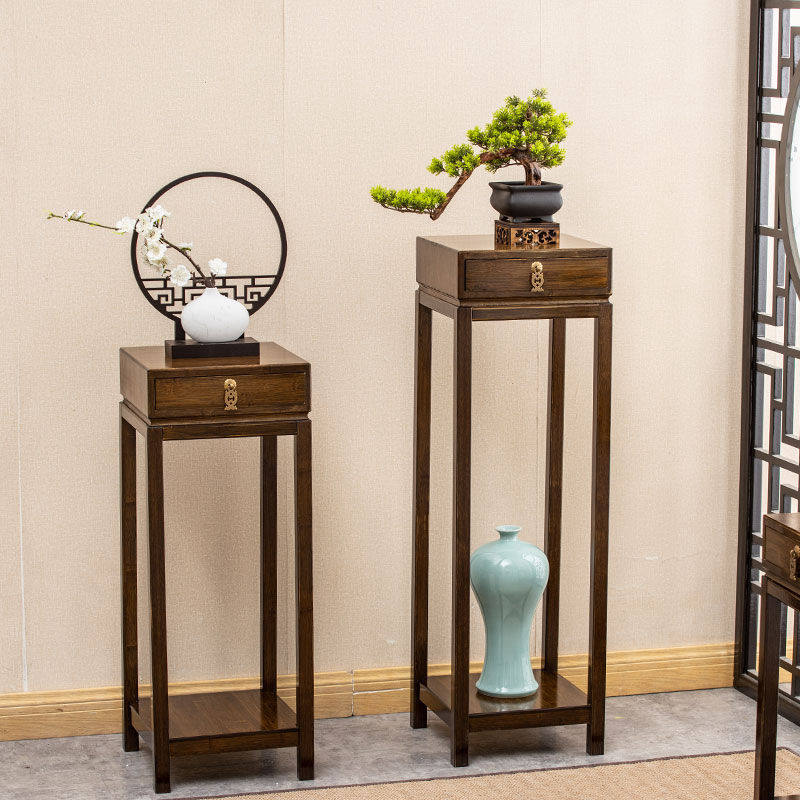 客厅花架子移动落地置物架圆形电视机旁边中式简约古典花台台灯架