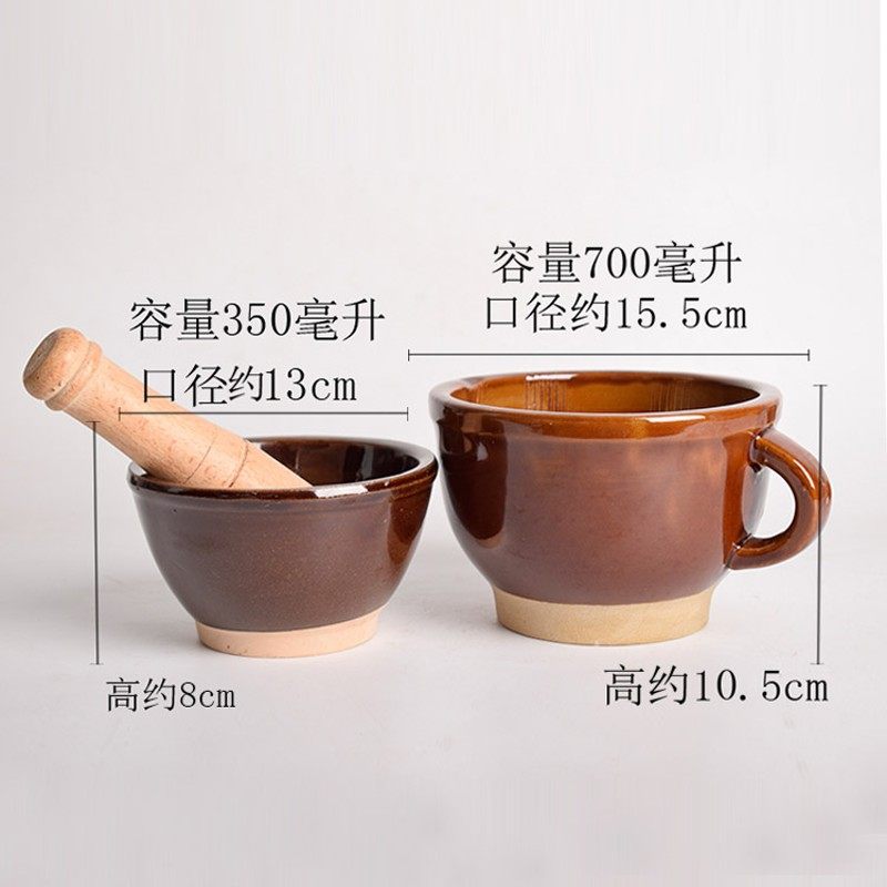 老式土陶擂钵家用捣蒜器手动压蒜器蒜臼子陶瓷研磨器辣椒茄子蒜泥