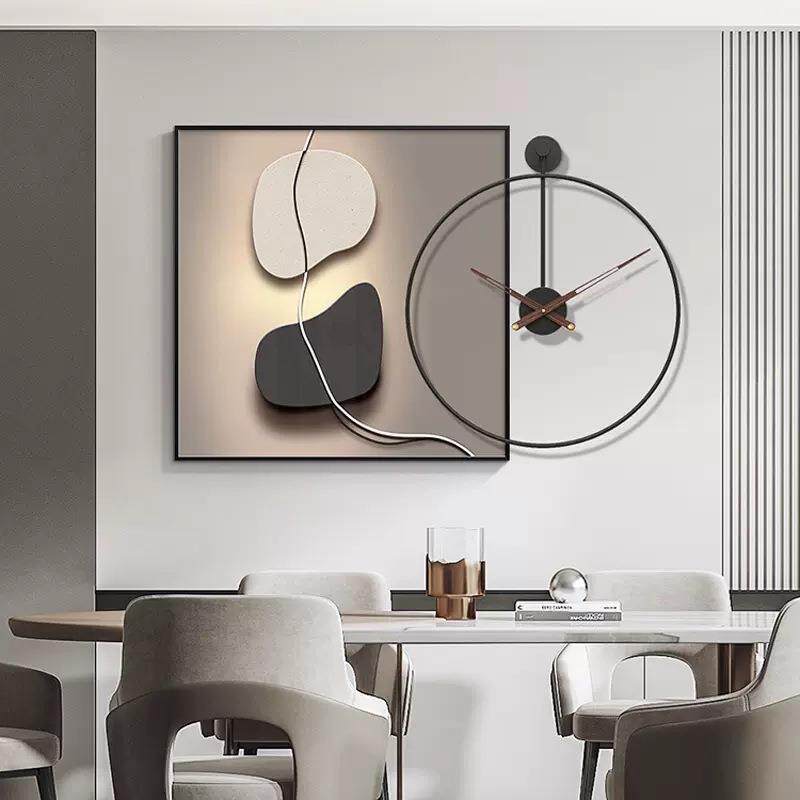 现代轻奢餐厅装饰画带时钟表组合画大气简约饭厅挂画高档客厅壁画