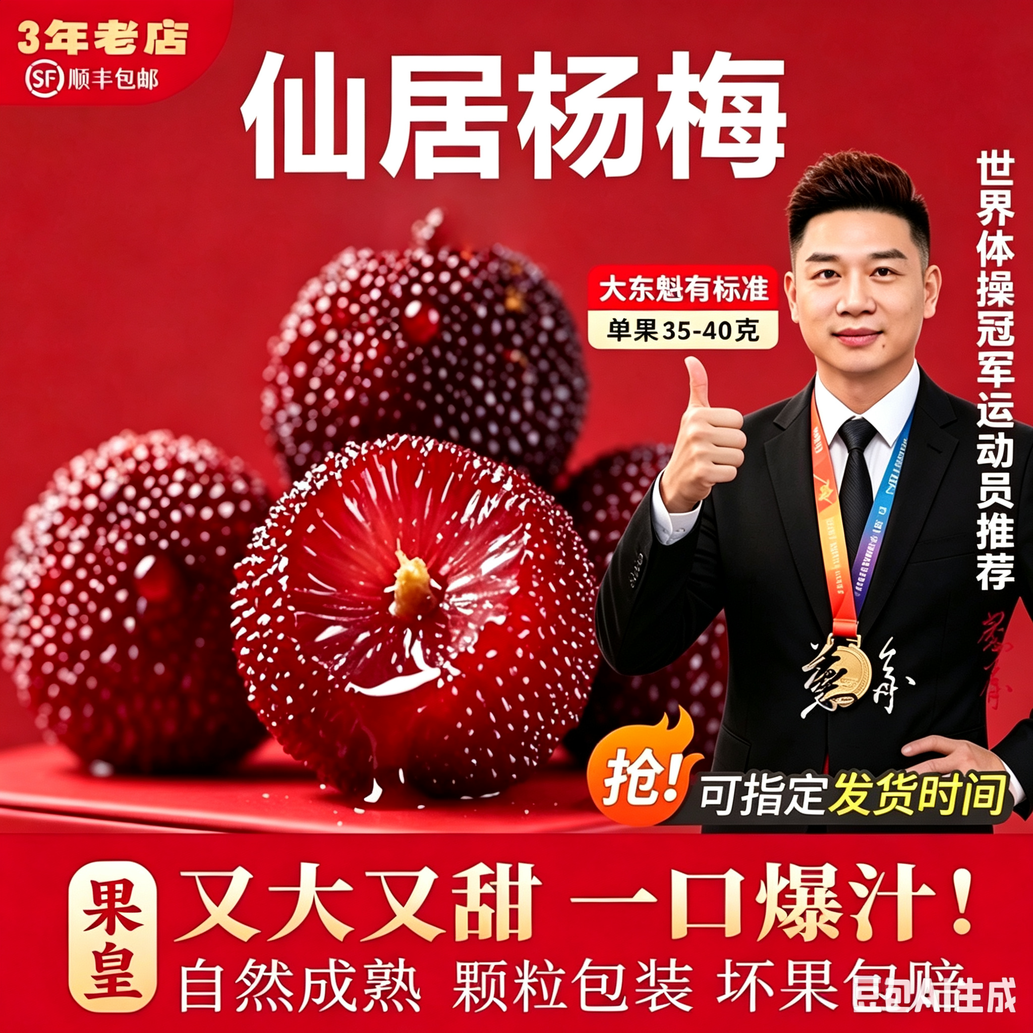 果皇正宗仙居35-45g东魁杨梅现摘现发当季孕妇水果东魁杨梅礼盒装