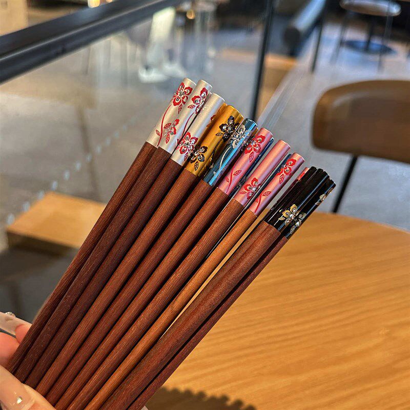 【日式手作镶钻】小叶紫檀红木z筷子实木家庭筷套装分色一人一双